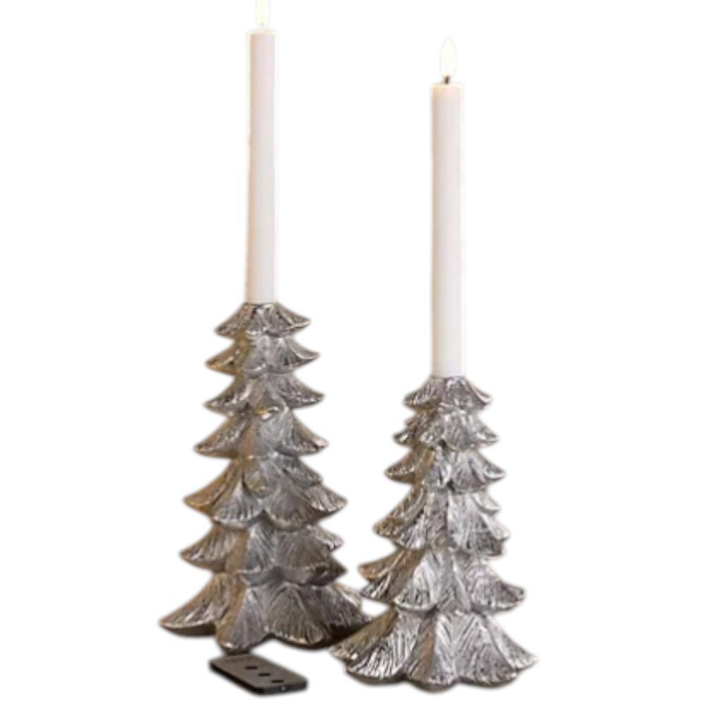 Home Reflections 2-Pack Tree Taper Holders with Candles Silver